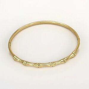 14K Gold Plated Bamboo Bangle Cuff Bracelet | Modern Luxury Jewelry